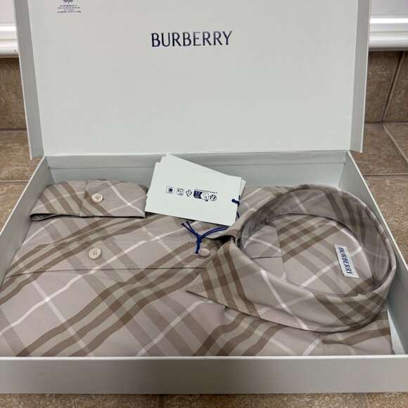Burberry Robert Check Long Sleeve Button Up Shirt Men’s NEW Stone Grey XL - Picture 3 of 8
